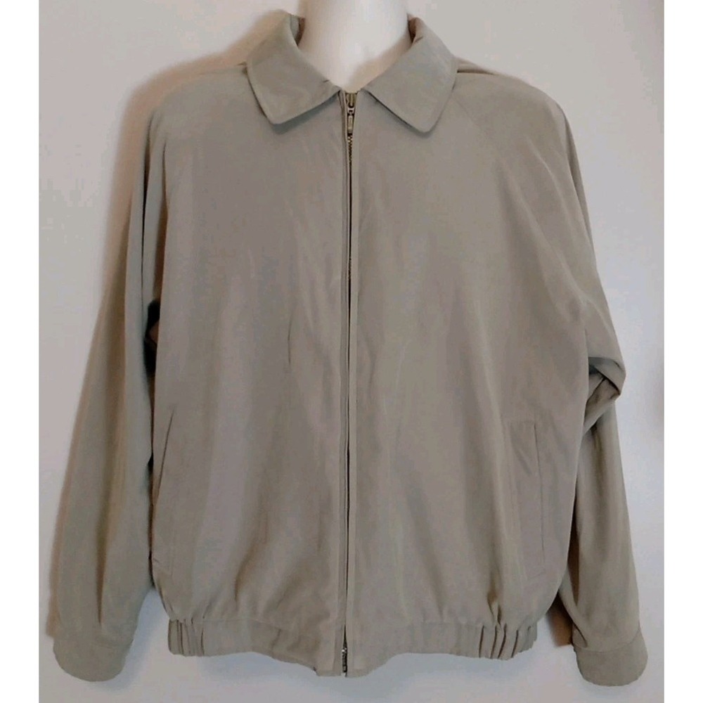 aberdeen collection Men Beige Microfiber Casual Collar Long Sleeve Jacket Size M